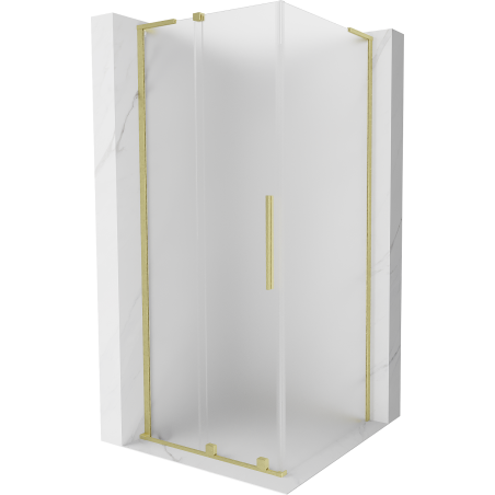 Mexen Velar L Duschkabine verschiebbar 100 x 100 cm, Milchglas, gebürstetes Gold - 871-100-100-33-55