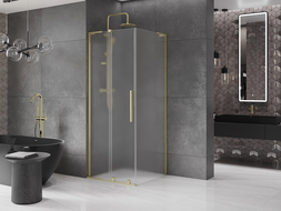 Mexen Velar L cabina doccia scorrevole 100 x 100 cm, brina, oro spazzolato - 871-100-100-33-55