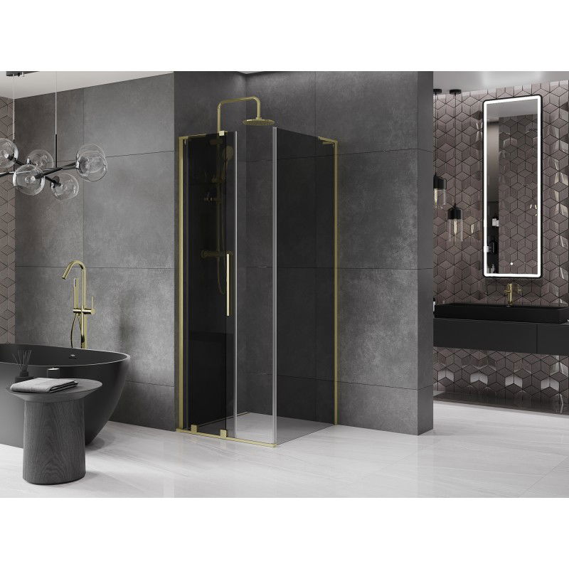 Mexen Velar L douchecabine schuifdeur 90 x 90 cm, grafiet, geborsteld goud - 871-090-090-43-55