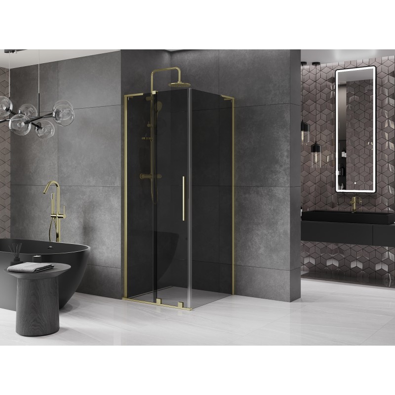 Mexen Velar L kabina prysznicowa rozsuwana 100 x 100 cm, grafit, złota szczotkowana - 871-100-100-43-55