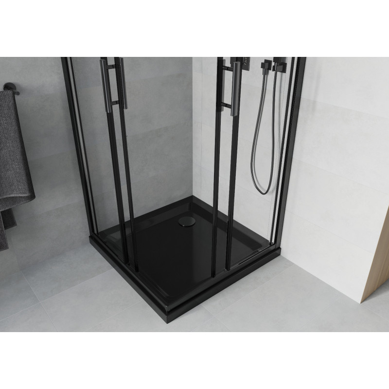 Mexen Rio cabina de ducha cuadrada 90 x 90 cm, transparente, negro + plato de ducha Flat, negro - 860-090-090-70-00-4070B