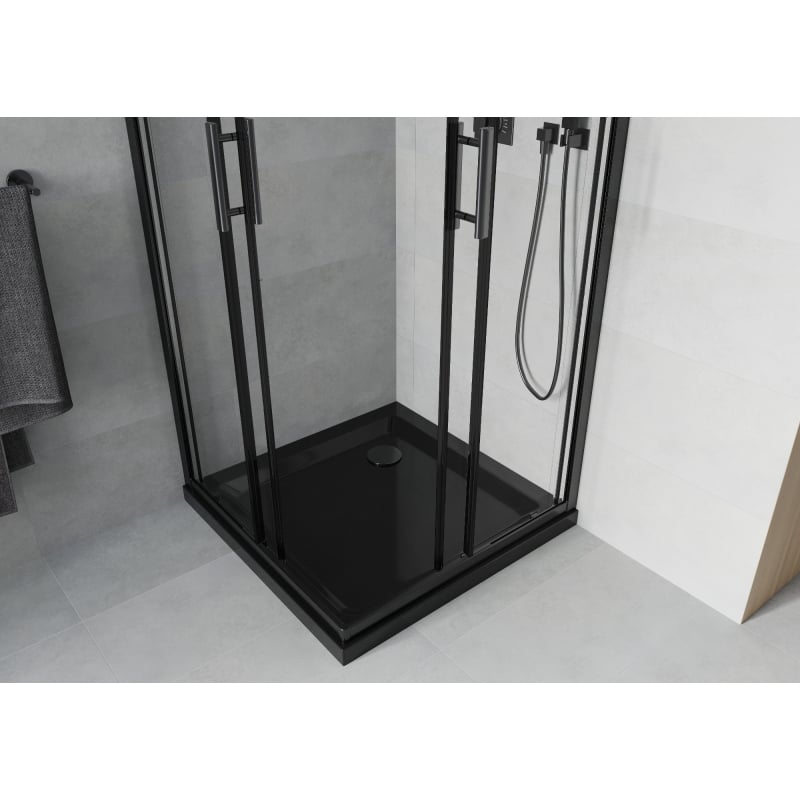 Mexen Rio kvadratna tuš kabina 90 x 90 cm, prozirna, crna + Flat tuš kada, crna - 860-090-090-70-00-4070B