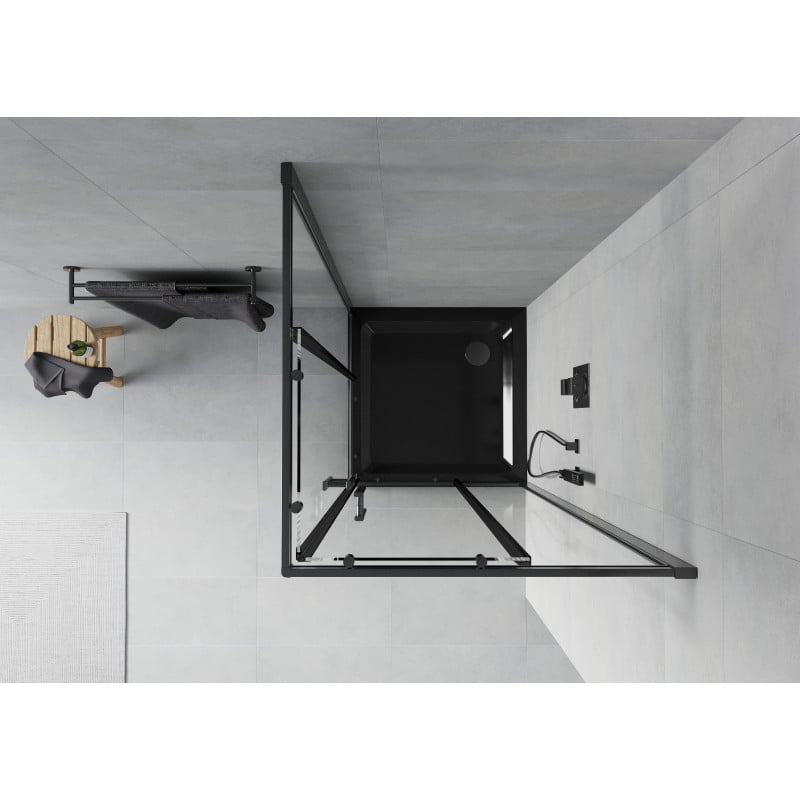Mexen Rio cabina de ducha cuadrada 90 x 90 cm, transparente, negro + plato de ducha Flat, negro - 860-090-090-70-00-4070B