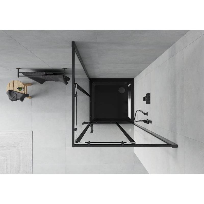 Mexen Rio kvadratna tuš kabina 90 x 90 cm, prozirna, crna + Flat tuš kada, crna - 860-090-090-70-00-4070B