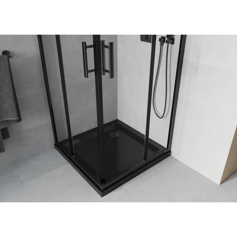 Mexen Rio kvadratna tuš kabina 90 x 90 cm, prozirna, crna + Flat tuš kada, crna - 860-090-090-70-00-4070B