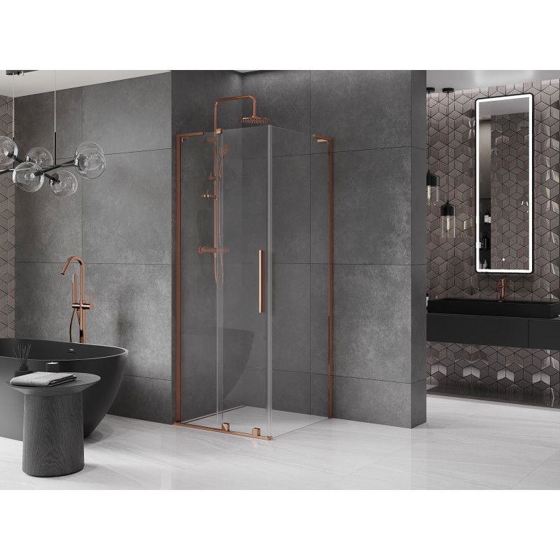 Mexen Velar L cabine de douche coulissante 90 x 90 cm, transparent, or rose - 871-090-090-03-60
