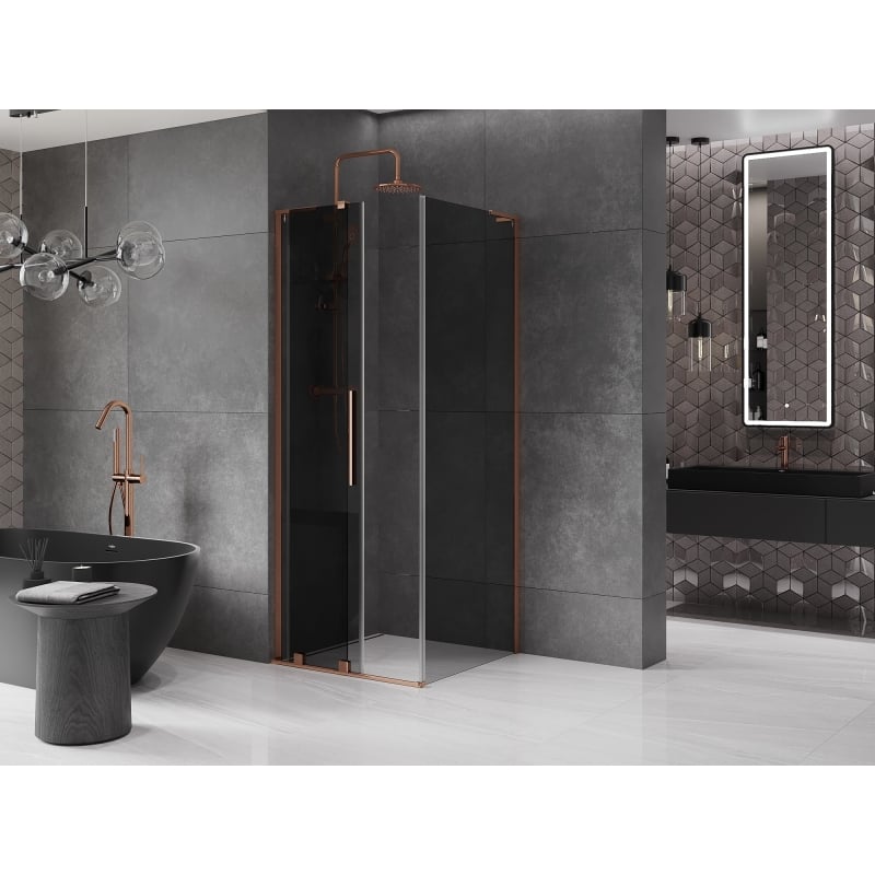 Mexen Velar L lükandustega dušinurk 120 x 120 cm, grafiit, roosa kuld - 871-120-120-43-60