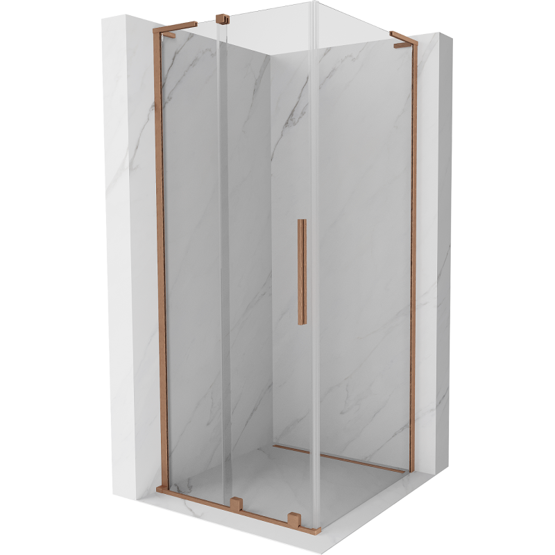 Mexen Velar L cabina doccia scorrevole 90 x 90 cm, trasparente, rame spazzolato - 871-090-090-03-65