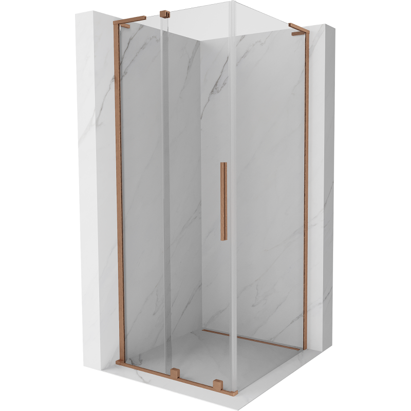 Mexen Velar L Eckduschkabine Schiebetür 100 x 100 cm, transparent, gebürstetes Kupfer - 871-100-100-03-65