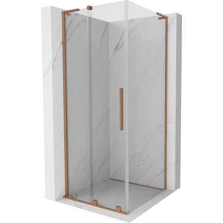 Mexen Velar L Eckduschkabine Schiebetür 100 x 100 cm, transparent, gebürstetes Kupfer - 871-100-100-03-65