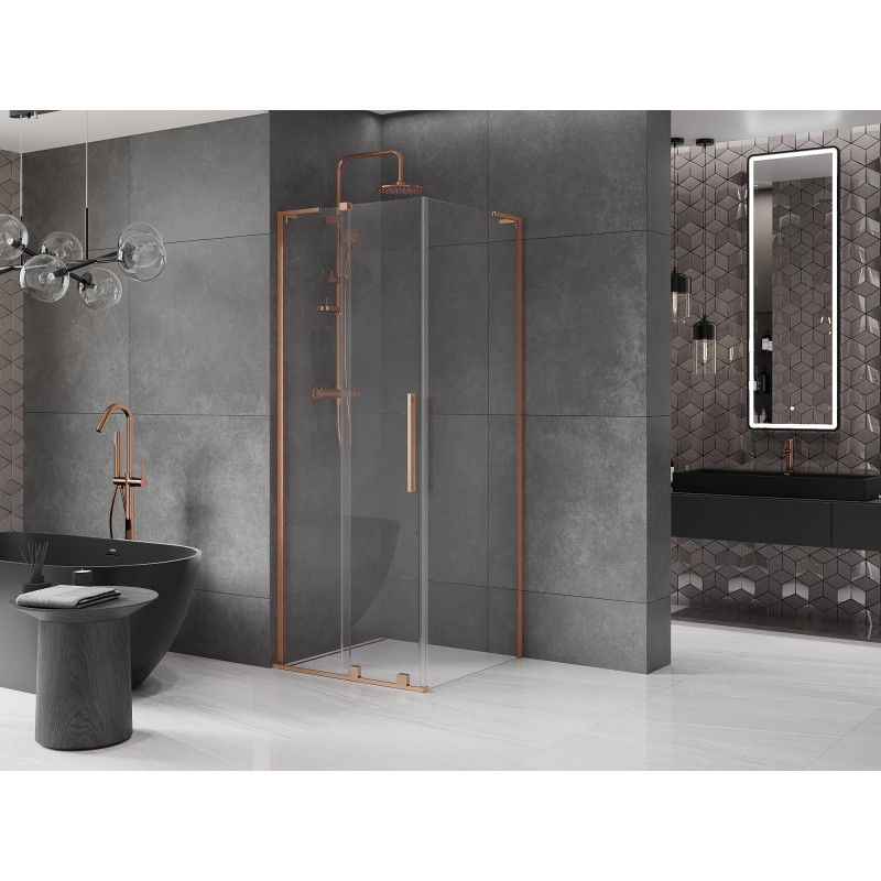 Mexen Velar L cabine de douche coulissante 110 x 110 cm, transparent, cuivre brossé - 871-110-110-03-65