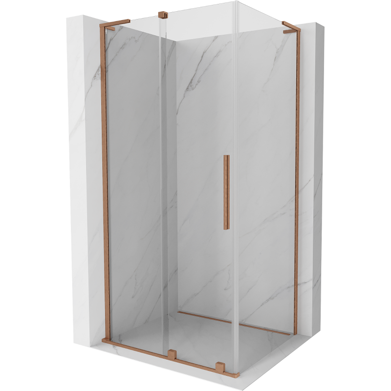 Mexen Velar L cabina doccia scorrevole 100 x 75 cm, trasparente, rame spazzolato - 871-100-075-03-65