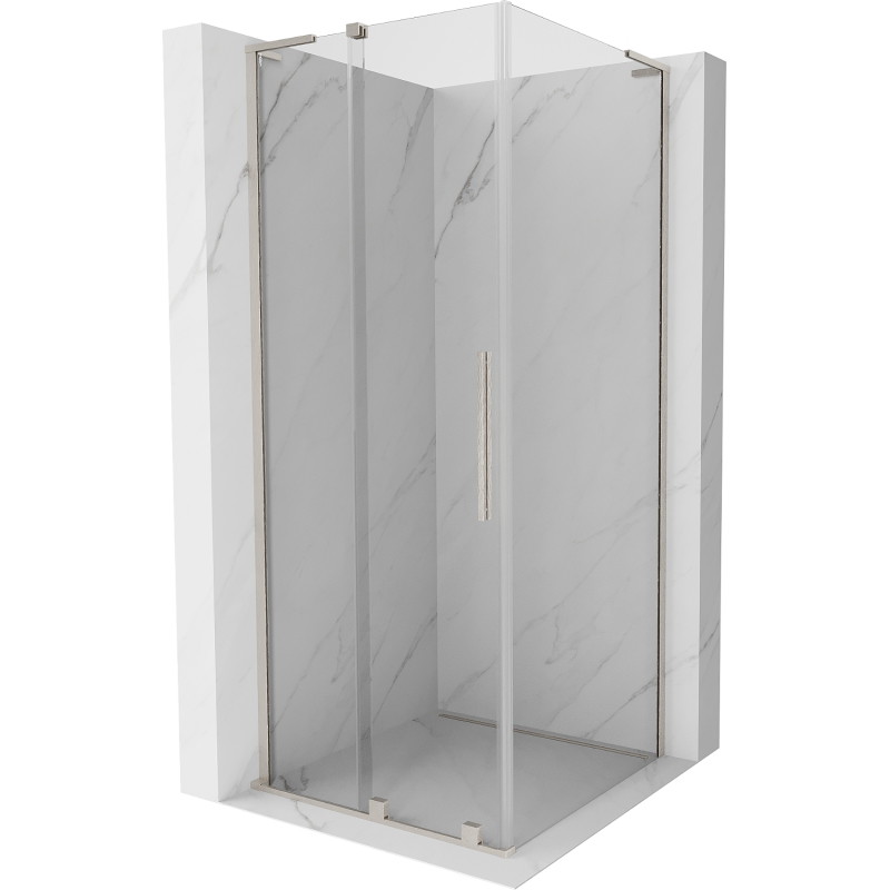 Mexen Velar L lükandustega dušinurk 110 x 110 cm, läbipaistev, harjatud nikkel - 871-110-110-03-97