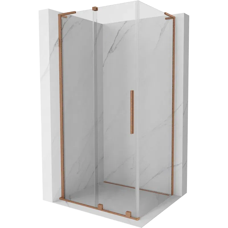 Mexen Velar L cabina doccia scorrevole 120 x 90 cm, trasparente, rame spazzolato - 871-120-090-03-65