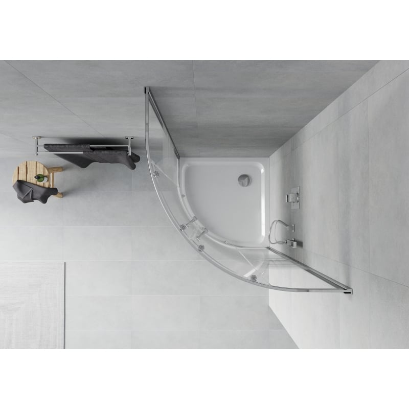 Mexen Rio polukružna tuš kabina 80 x 80 cm, bijele pruge, krom + plitica Flat, bijela - 863-080-080-01-20-4110