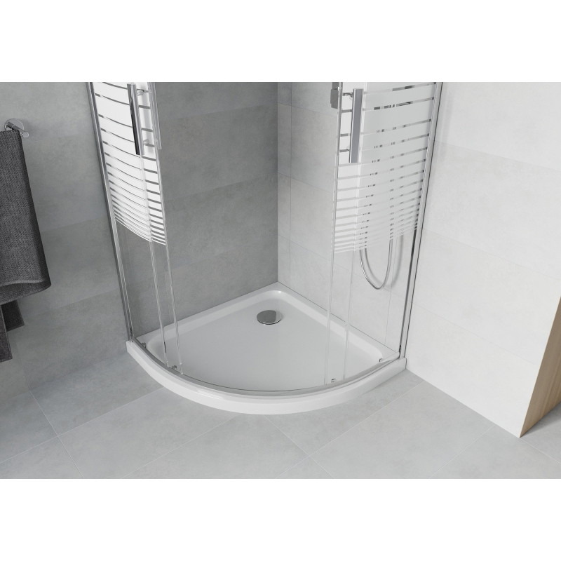 Mexen Rio poolringikujuline dušikabiin 80 x 80 cm, valged triibud, kroom + Flat dušipõhi, valge - 863-080-080-01-20-4110