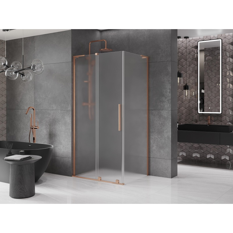 Mexen Velar L klizna tuš kabina s kliznim vratima 120 x 85 cm, mraz, brušena bakar - 871-120-085-33-65