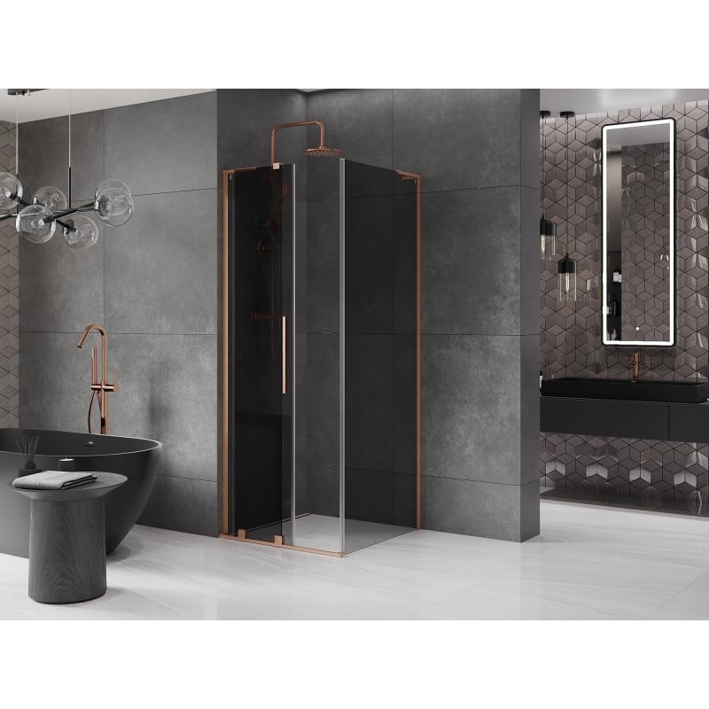 Mexen Velar L Sliding Shower Enclosure 90 x 90 cm, Graphite, Brushed Copper - 871-090-090-43-65