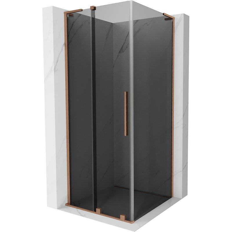 Mexen Velar L schuifdouchecabine 110 x 110 cm, grafiet, geborsteld koper - 871-110-110-43-65