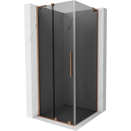 Mexen Velar L schuifdouchecabine 110 x 110 cm, grafiet, geborsteld koper - 871-110-110-43-65
