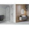 Mexen Rio Halbrunde Duschkabine 80 x 80 cm, satiniert, Chrom + Duschwanne Flat, weiß - 863-080-080-01-30-4110