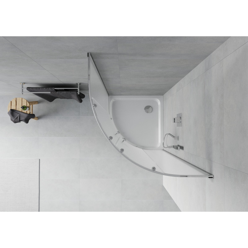 Mexen Rio polkrožna tuš kabina 80 x 80 cm, mraz, krom + pladenj Flat, bela - 863-080-080-01-30-4110