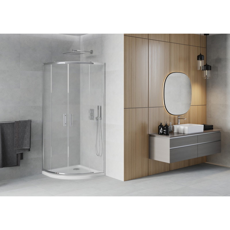 Mexen Rio kabina prysznicowa półokrągła 90 x 90 cm, szron, chrom + brodzik Flat, biały - 863-090-090-01-30-4110