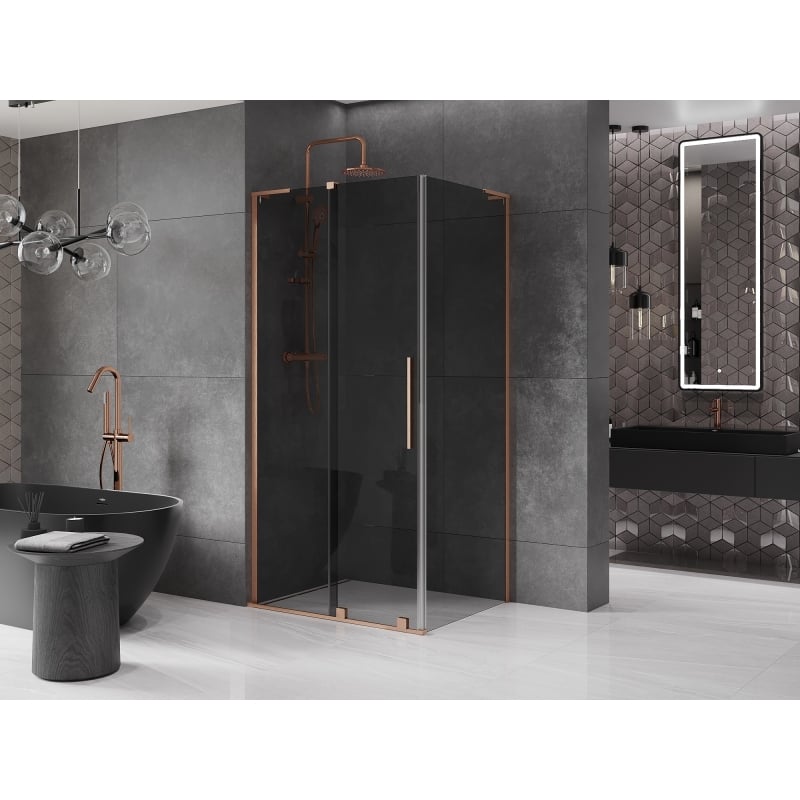 Mexen Velar L sliding shower cabin 100 x 75 cm, graphite, brushed copper - 871-100-075-43-65