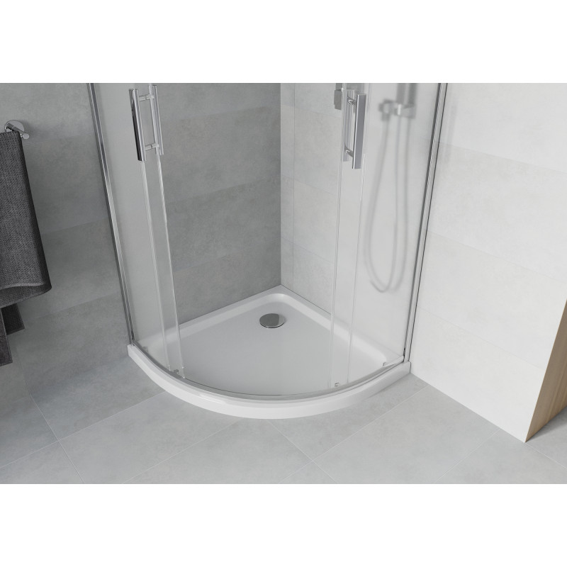 Mexen Rio kabina prysznicowa półokrągła 90 x 90 cm, szron, chrom + brodzik Flat, biały - 863-090-090-01-30-4110