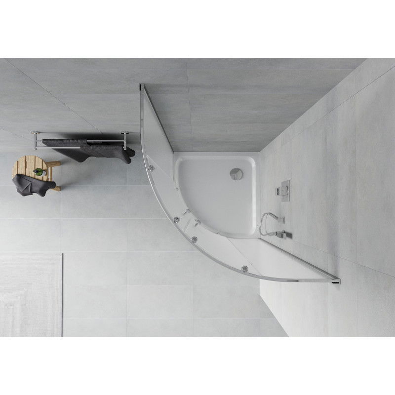 Mexen Rio duša kabīne, pusapaļa 90 x 90 cm, sarmainis, hromēts + paliktnis Flat, balts - 863-090-090-01-30-4110