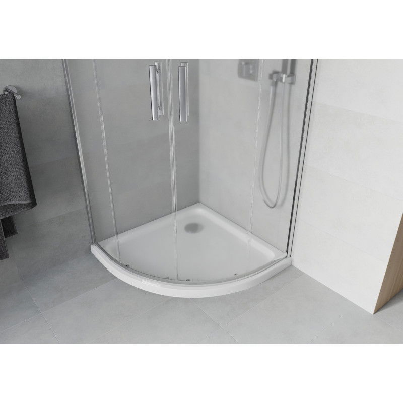 Mexen Rio Duschkabine halbrund 90 x 90 cm, matt, Chrom + Duschwanne Flat, weiß - 863-090-090-01-30-4110