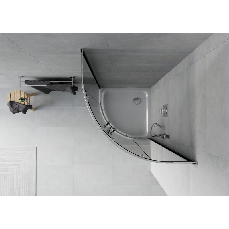 Mexen Rio Halbrunde Duschkabine 80 x 80 cm, Grafit, Chrom + Duschtasse Flat, Weiß - 863-080-080-01-40-4110