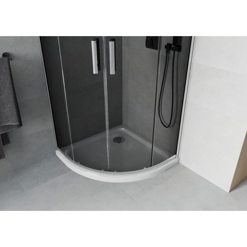 Mexen Rio cabina doccia semicircolare 90 x 90 cm, grafite, cromo + piatto doccia Flat, bianco - 863-090-090-01-40-4110