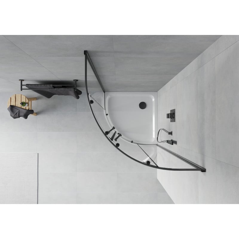 Mexen Rio douchecabine halfrond 90 x 90 cm, transparant, zwart + Flat douchebak, wit - 863-090-090-70-00-4110B