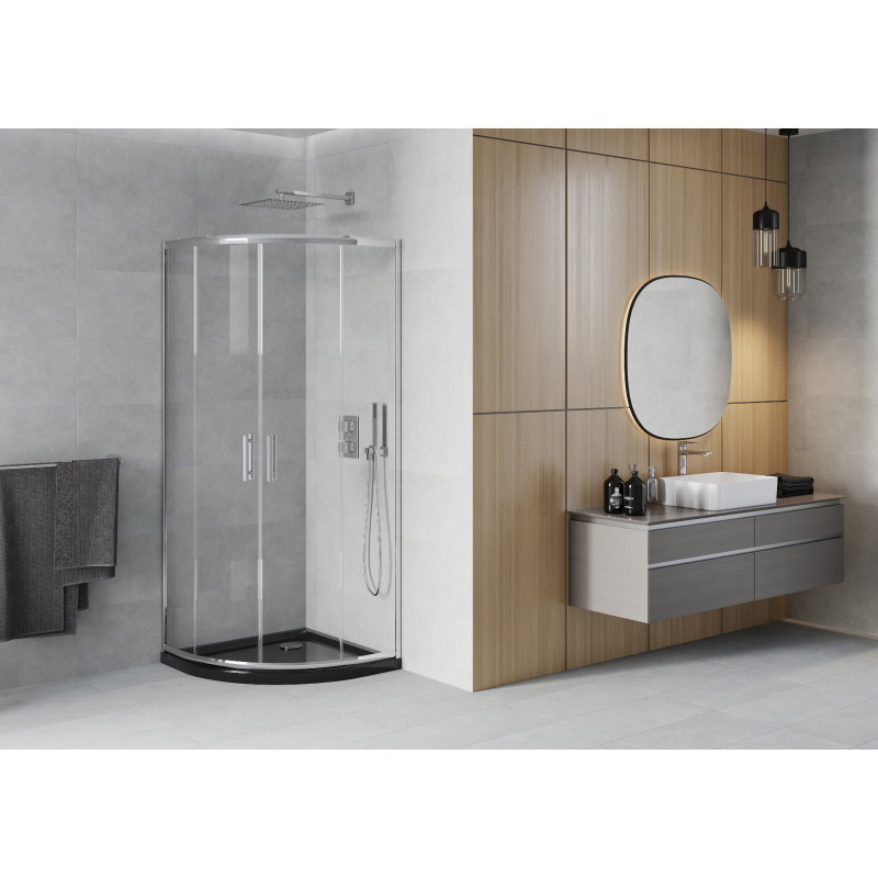 Mexen Rio halfronde douchecabine 80 x 80 cm, transparant, chroom + zwarte Flat douchebak - 863-080-080-01-00-4170