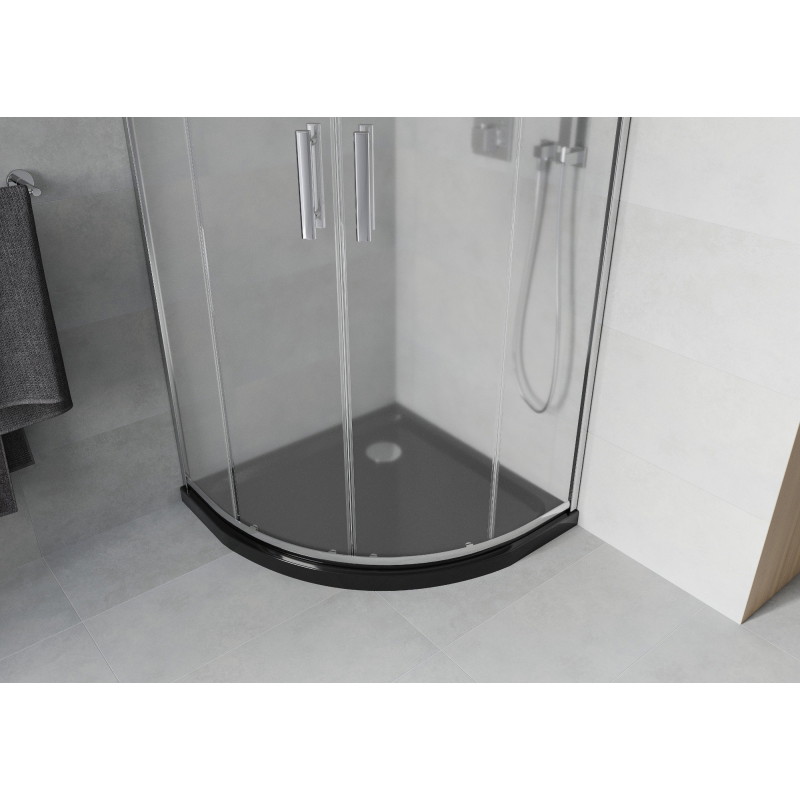 Mexen Rio Halbrunde Duschkabine 80 x 80 cm, transparent, Chrom + Duschwanne Flat, schwarz - 863-080-080-01-00-4170
