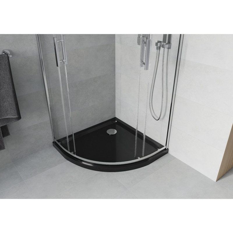 Mexen Rio halfronde douchecabine 90 x 90 cm, transparant, chroom + Flat douchebak, zwart - 863-090-090-01-00-4170