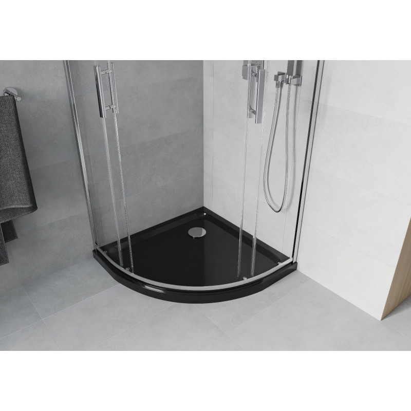 Mexen Rio tuš kabina polukružna 90 x 90 cm, prozirna, krom + tuš kada Flat, crna - 863-090-090-01-00-4170