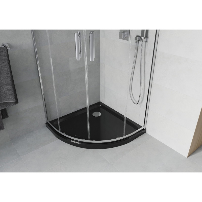 Mexen Rio tuš kabina polukružna 90 x 90 cm, prozirna, krom + tuš kada Flat, crna - 863-090-090-01-00-4170