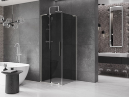 Mexen Velar L klizni tuš s kliznim vratima 90 x 90 cm, grafit, brušeni nikal - 871-090-090-43-97