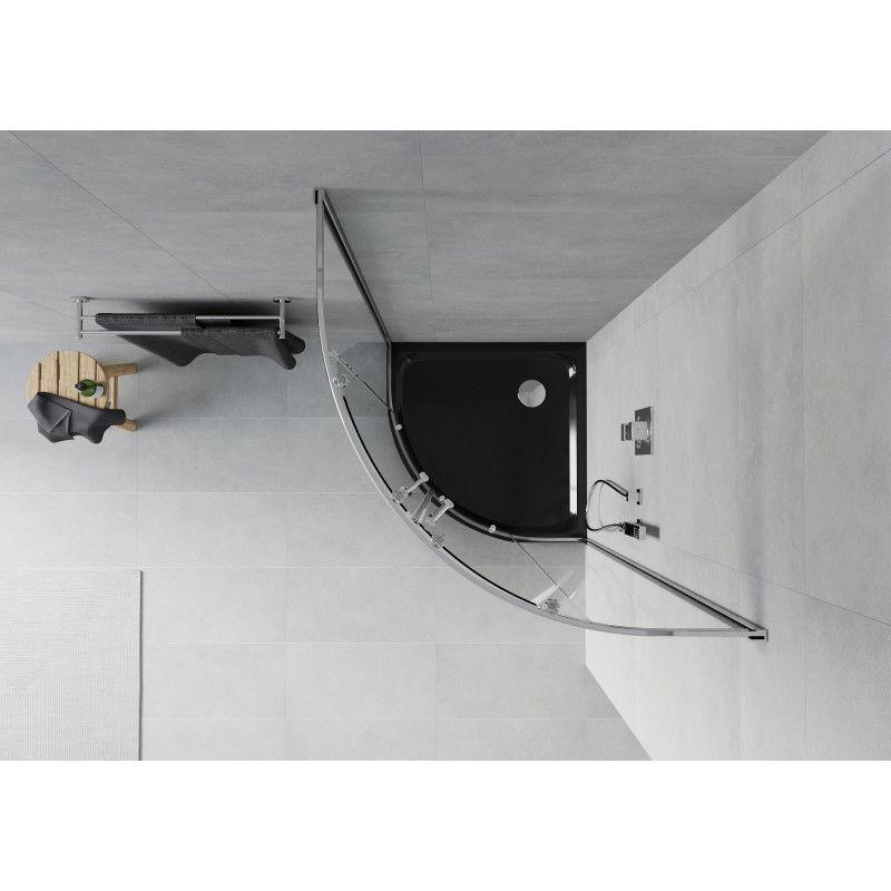 Mexen Rio cabine de douche quart de cercle 90 x 90 cm, transparent, chrome + receveur Flat, noir - 863-090-090-01-00-4170