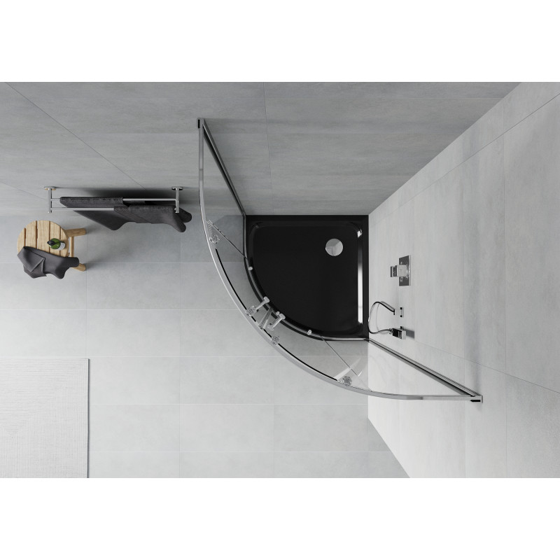 Mexen Rio cabine de douche semi-circulaire 90 x 90 cm, transparent, chrome + receveur Flat, noir - 863-090-090-01-00-4170