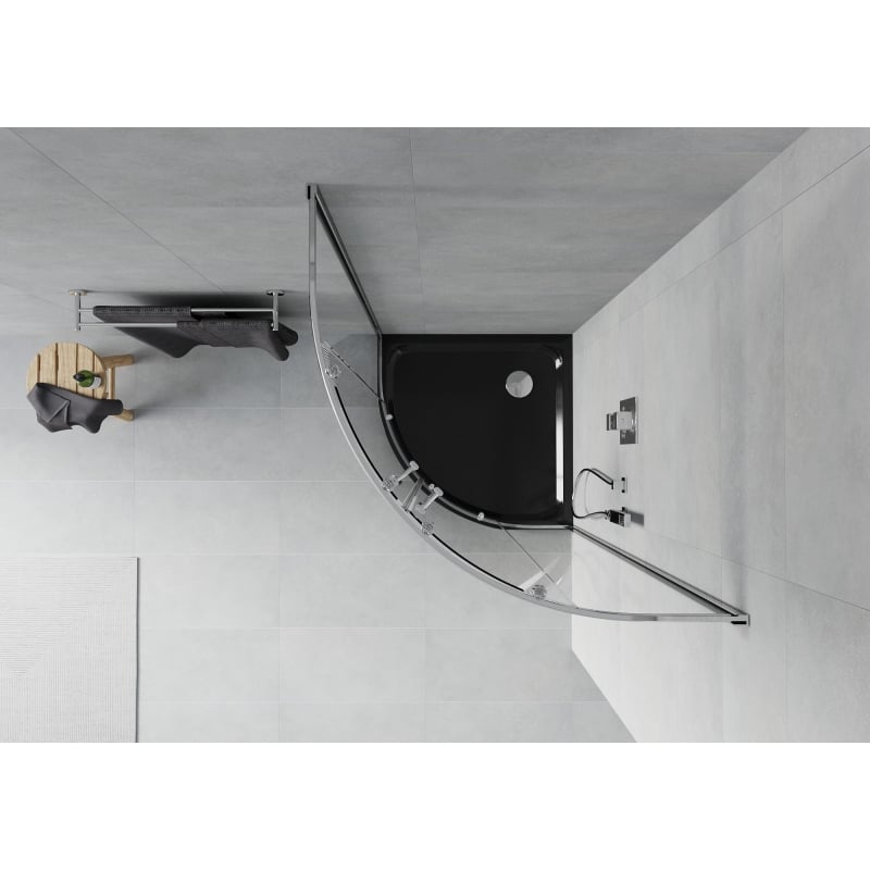 Mexen Rio poolringikujuline dušinurk 90 x 90 cm, läbipaistev, kroom + Flat must alus - 863-090-090-01-00-4170