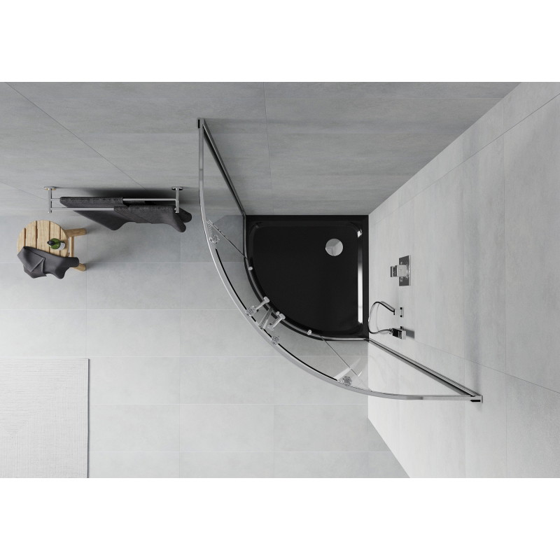 Mexen Rio semi-circular shower cabin 90 x 90 cm, transparent, chrome + Flat shower tray, black - 863-090-090-01-00-4170