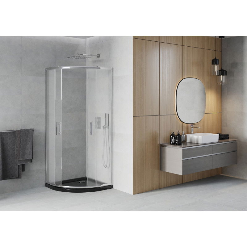 Mexen Rio halfronde douchecabine 80 x 80 cm, matglas, chroom + Flat douchebak, zwart - 863-080-080-01-30-4170