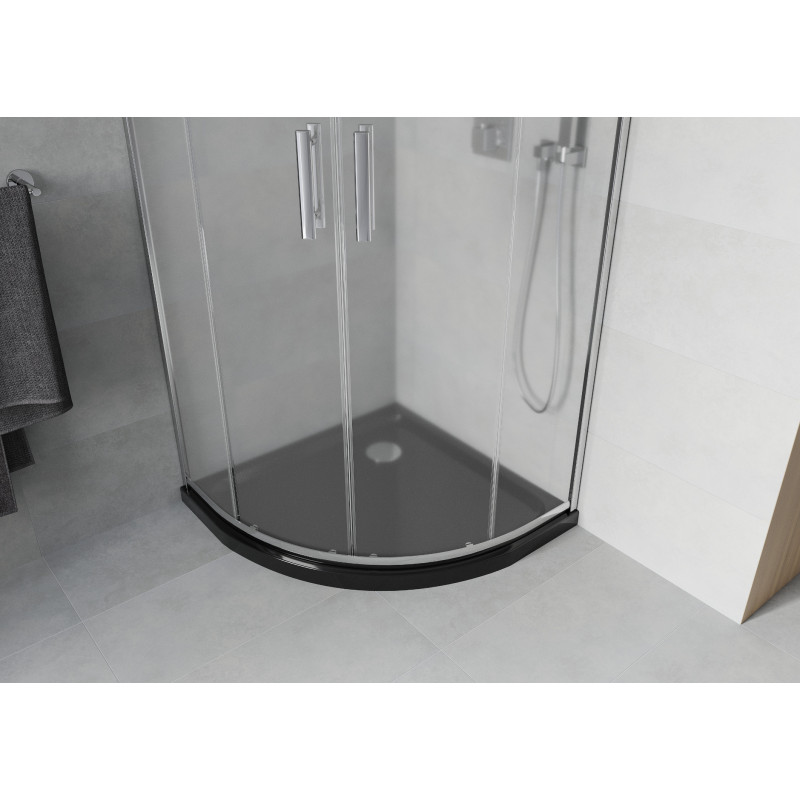 Mexen Rio cabina de ducha semicircular 80 x 80 cm, esmerilada, cromo + plato de ducha Flat, negro - 863-080-080-01-30-4170
