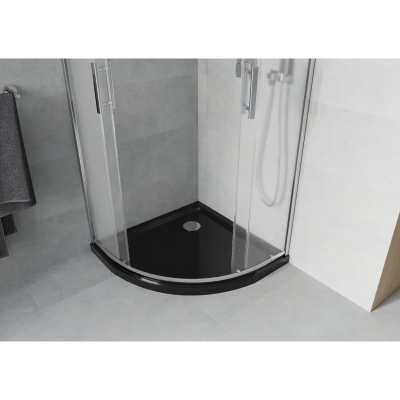 Mexen Rio cabine de duche semicircular 80 x 80 cm, fosco, cromado + base Flat, preto - 863-080-080-01-30-4170
