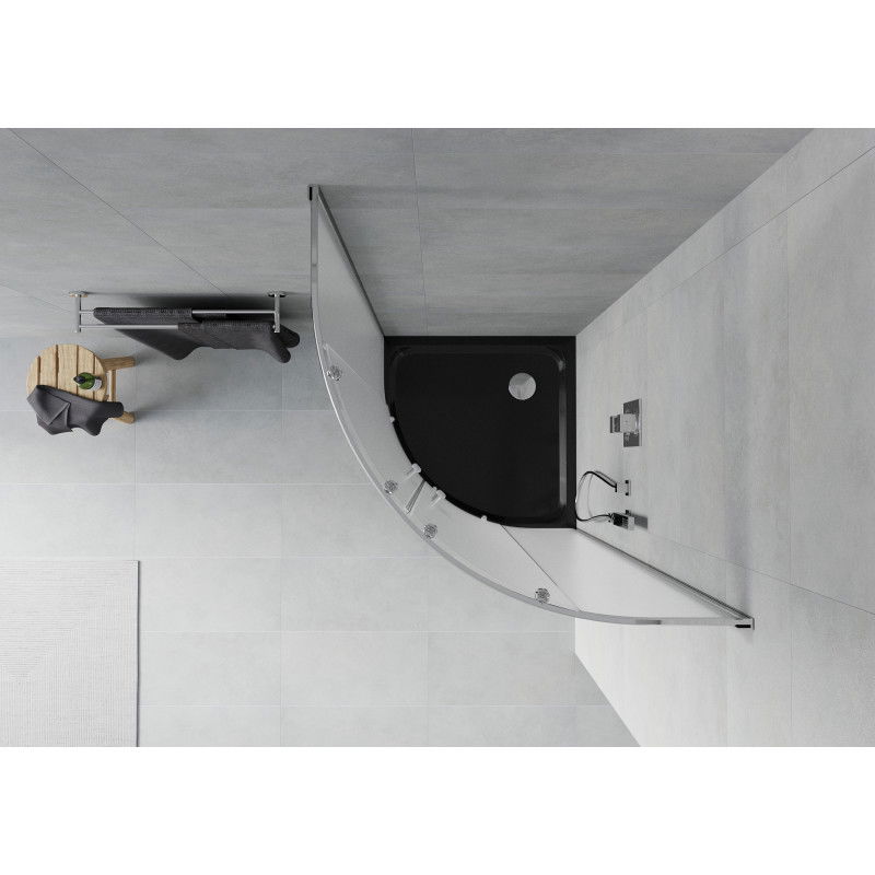 Mexen Rio duschkabin halvcirkelformad 80 x 80 cm, frost, krom + platt duschkar, svart - 863-080-080-01-30-4170