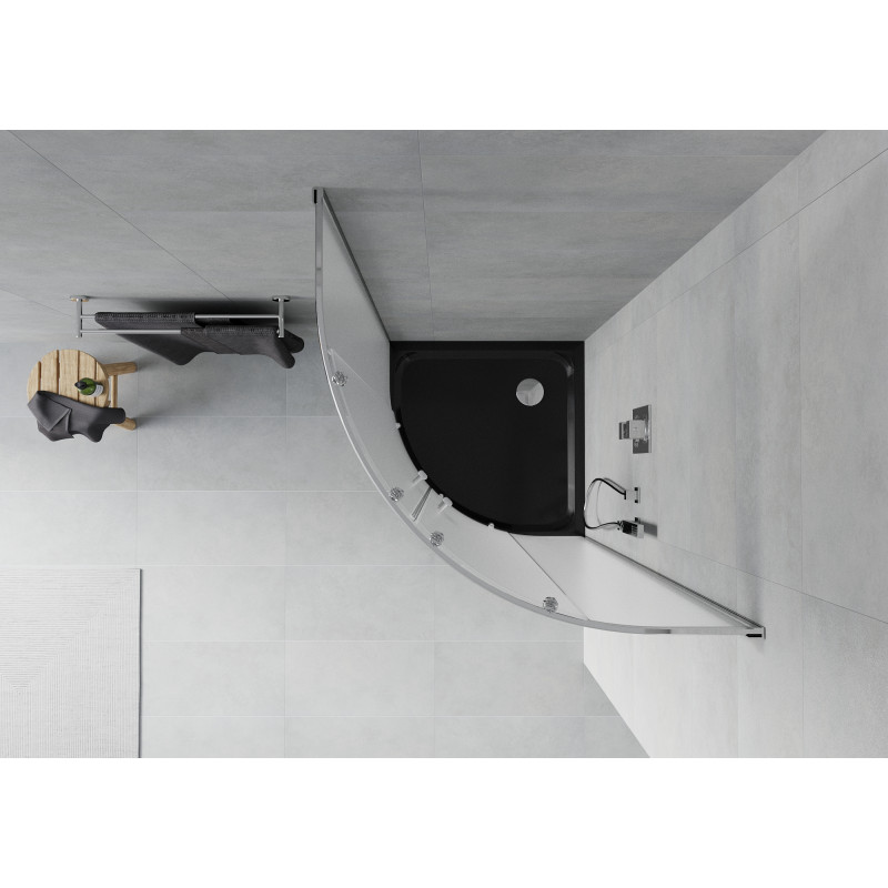 Mexen Rio polkrožna prha kabina 80 x 80 cm, mat, krom + tuš kad Flat, črna - 863-080-080-01-30-4170