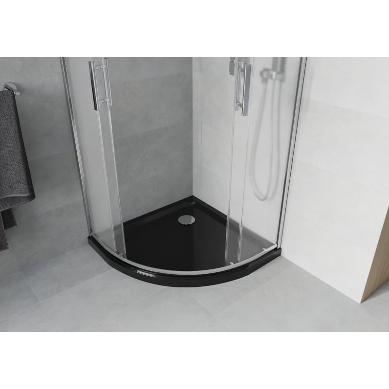 Mexen Rio poolringikujuline dušinurk 90 x 90 cm, härmatis, kroom + must Flat alus - 863-090-090-01-30-4170